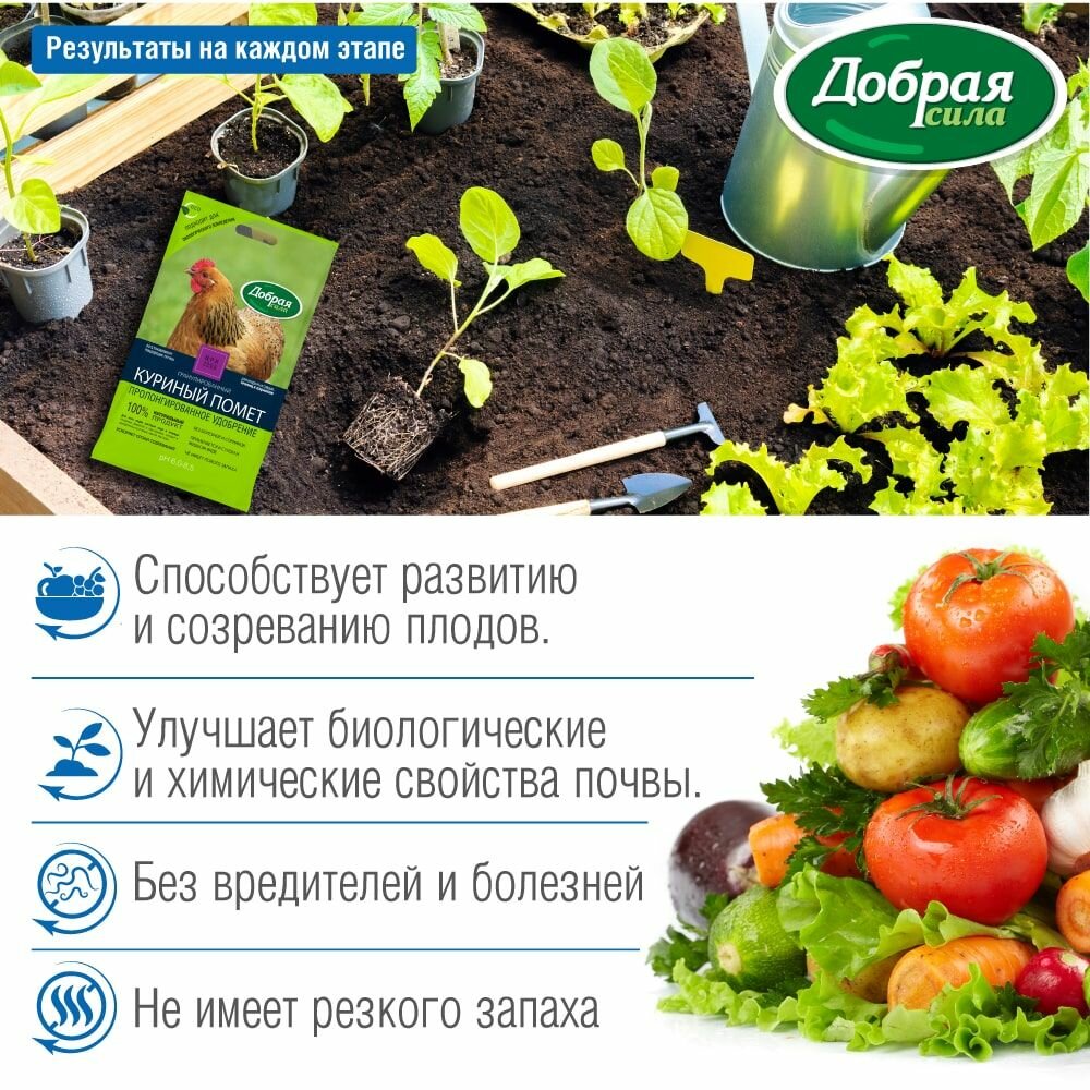 Органическое удобрение Добрая сила Куриный помет гранулированный, 5 кг — фото 1