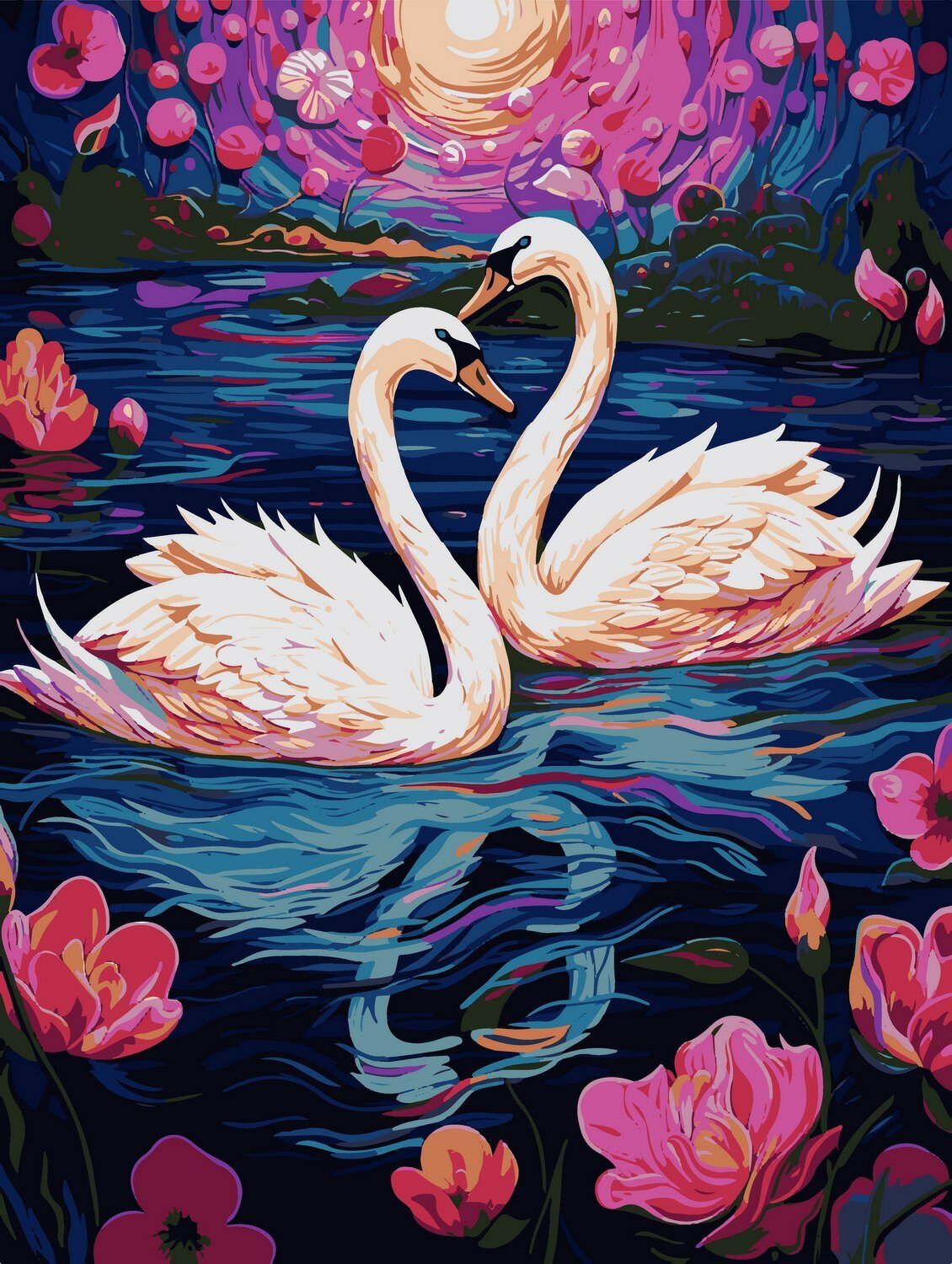 Набор для творчества LORI Картина по номерам на картоне "Пара лебедей" 28,5*38 см Кпн-341