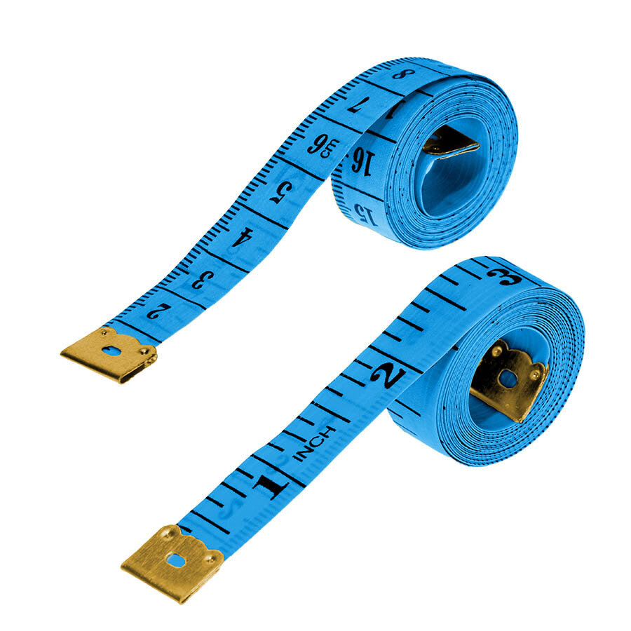 Сантиметровая лента узкая синяя /60 дюймов / Мягкий сантиметр для шитья / Сантиметр портновский / 2 шт.