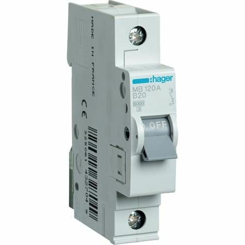 фото Автоматический выключатель Hager MB120A 1P 6kA 20A B