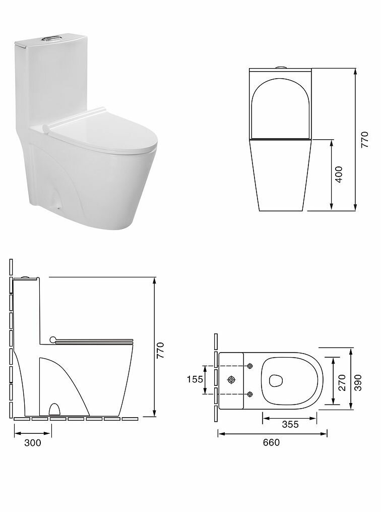 Унитаз напольный, моноблок, сиденье микролифт, арматура GEBERIT SantiLine SL-5012