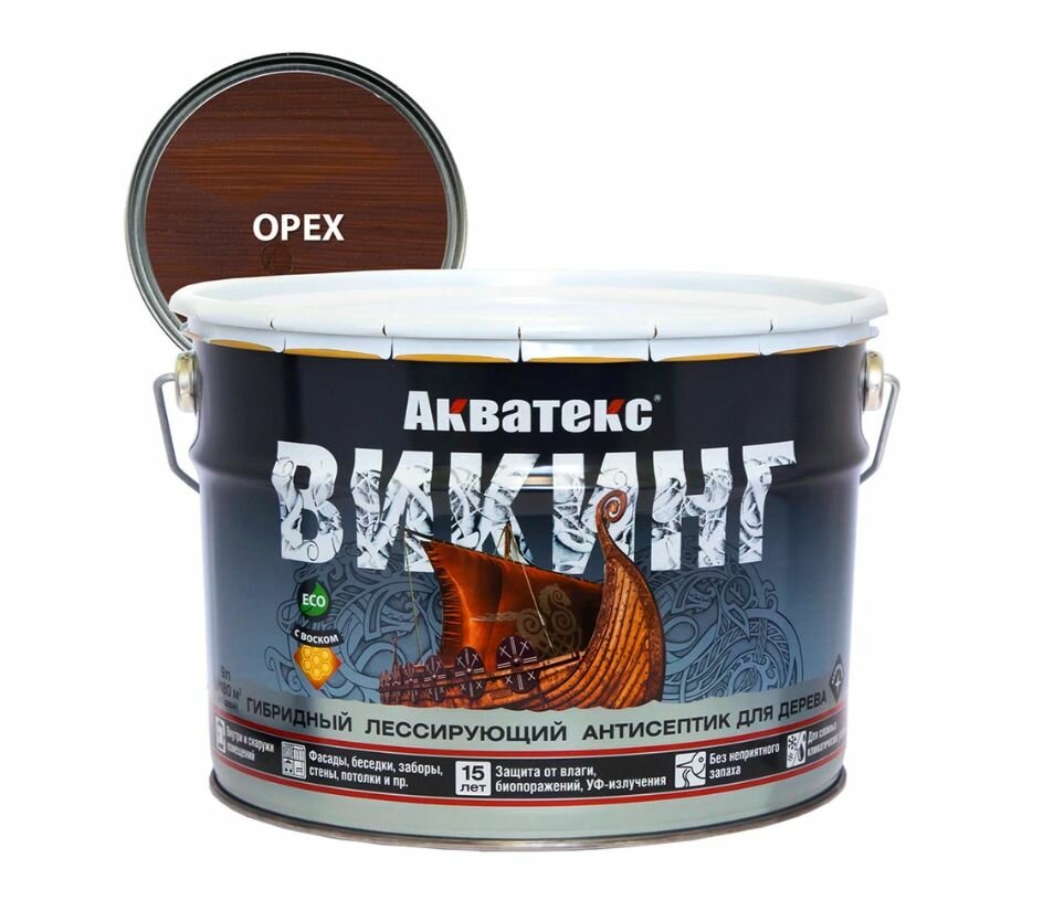 Антисептик Акватекс Викинг декоративный для дерева орех 9 л