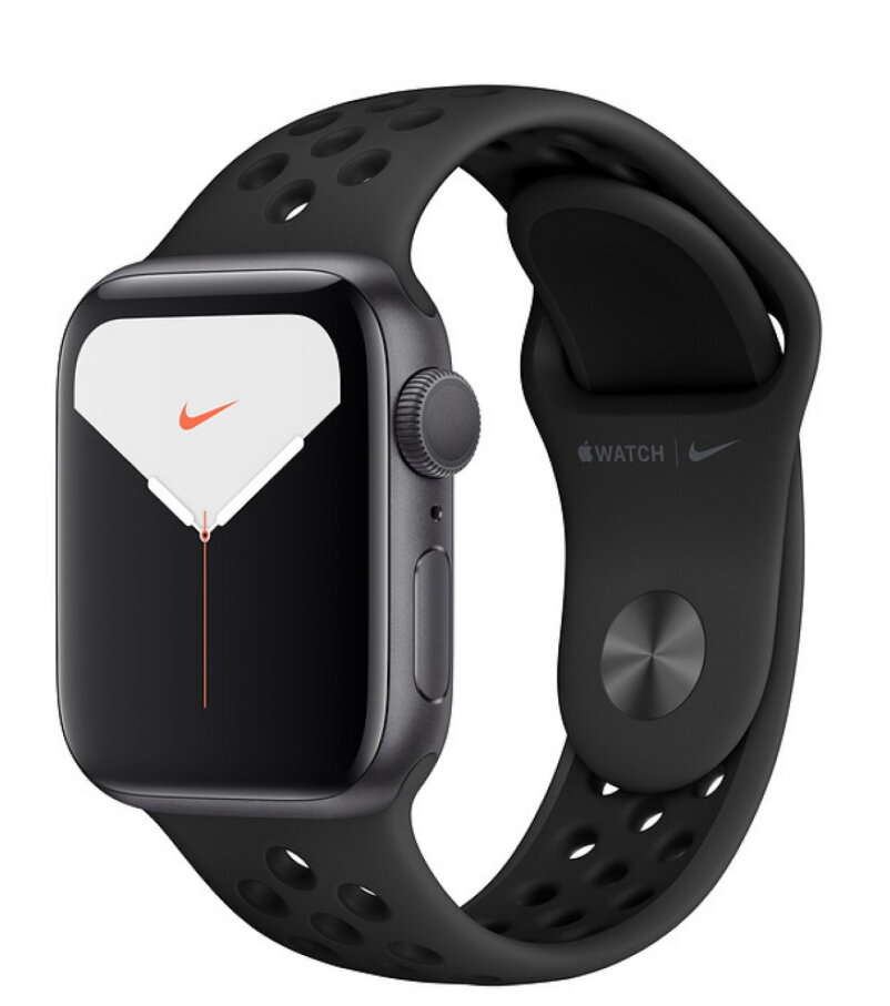 Apple Watch Nike Series 5, 44 мм, корпус из алюминия цвета «Space Gray», спортивный ремешок Nike «антрацитовый/чёрный»