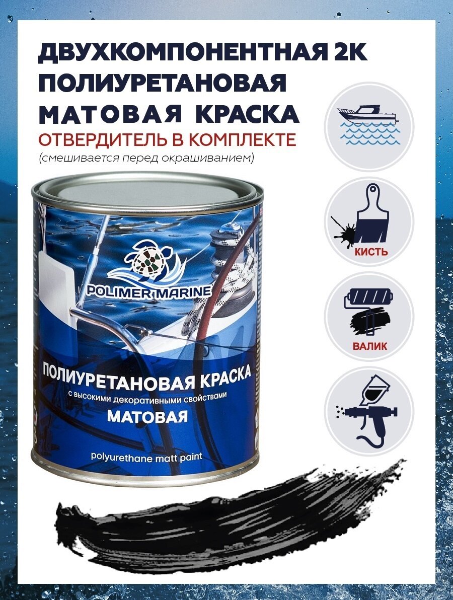 Черная полиуретановая матовая эмаль POLIMER MARINE