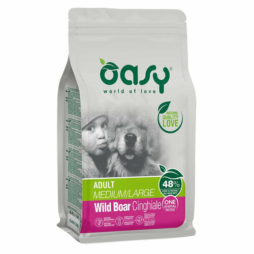 Oasy Dry Dog OAP Adult MediumLarge Монопротеин сухой корм для взрослых собак средних и крупных пород с мясом дикого кабана oasy dry performance professional сухой корм для взрослых собак с высокой активностью с курицей 3 кг