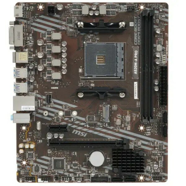 Материнская плата MSI A520M-A PRO (AM4. AMD A520. 2xDDR4-3200 МГц. 1xPCI-Ex16. 1xM.2. Micro-ATX)