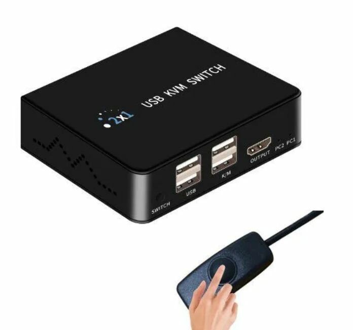 HDMI KVM-переключатель 2х1 Switch 4K60Hz 2-портовый USB с кабелями и горячими клавишами Hotkey