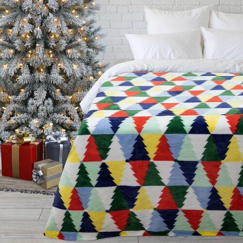 Плед 150х200 см, покрывало Happy Family велсофт Елочная мозаика/мягкий, теплый плед на кровать/Новый год 2025/Рождество/подарок/дачи/ NEW 2025/ зеленый, размер 1.5, спальный