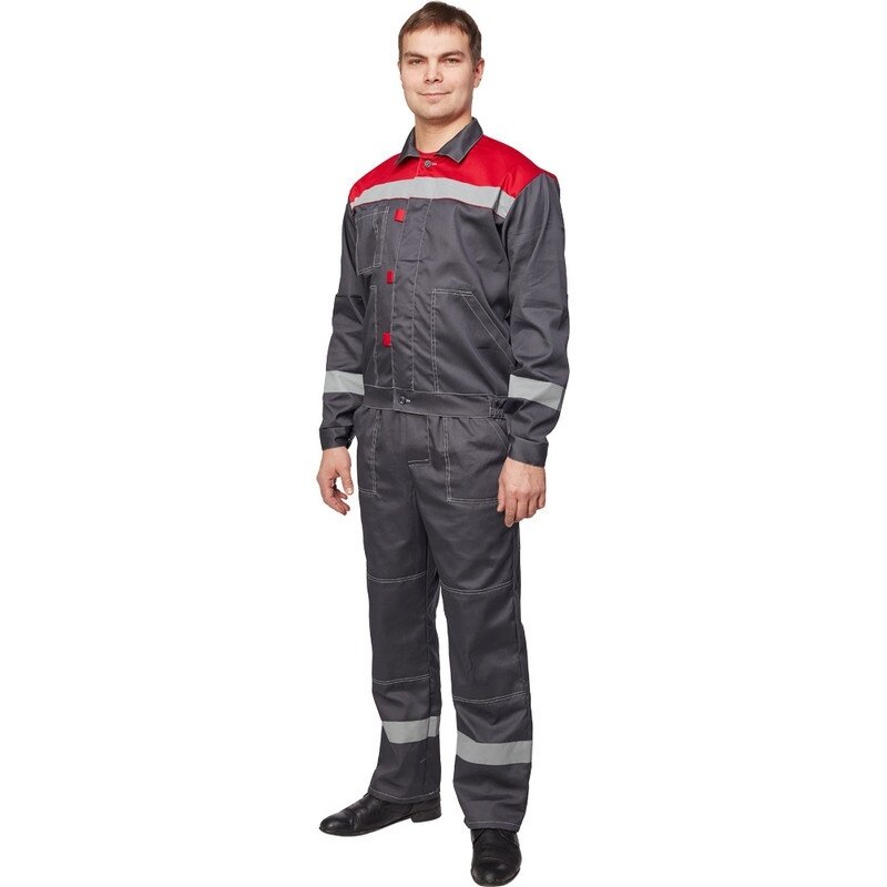 Костюм рабочий КНР летний мужской л20-КПК серый красный размер 56-58 рост 170-176 см (л20-КПК муж сер/крас)