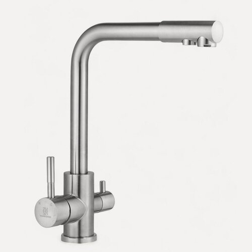 Изображение товара Смеситель для кухни с фильтром для питьевой воды и поворотным Г-образным гусаком, сатиновый