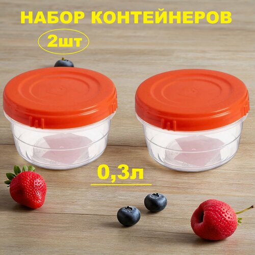 Контейнеры с крышкой пластиковые мини винтовые для продуктов, 0,333 л набор 2 шт.
