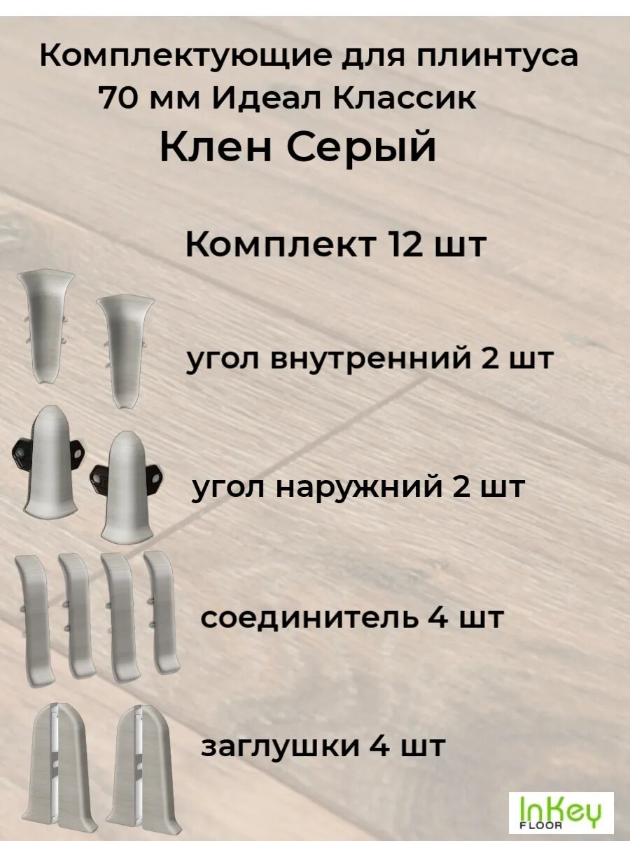 Комплектующие для плинтуса 70 мм цвет Клен Серый