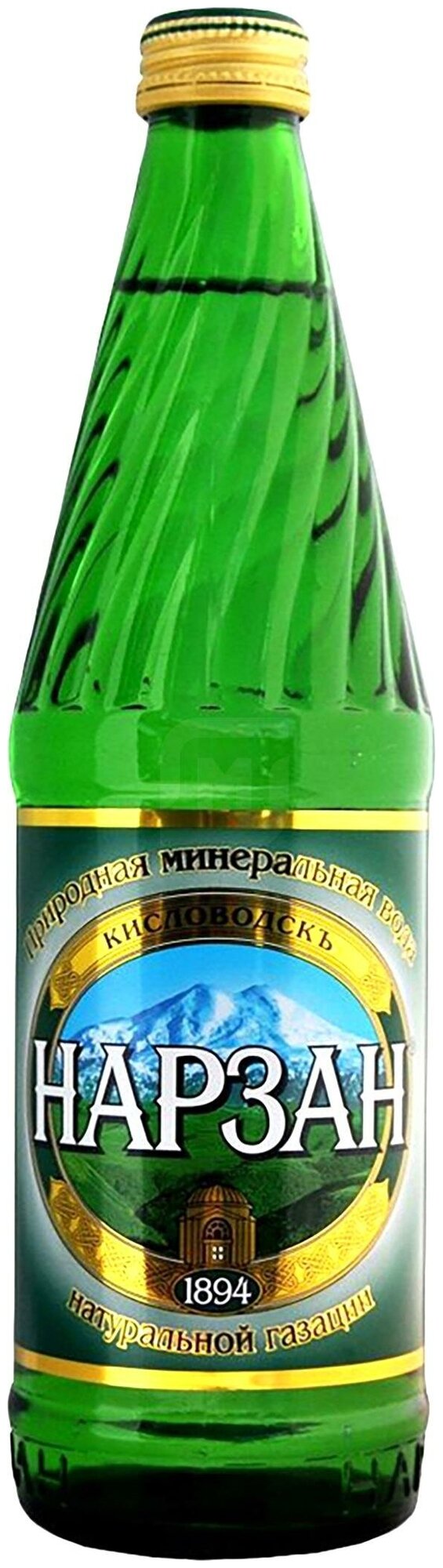 Минеральная вода Нарзан, лечебно-столовая, газированная, стеклянная бутылка, 0,5 л