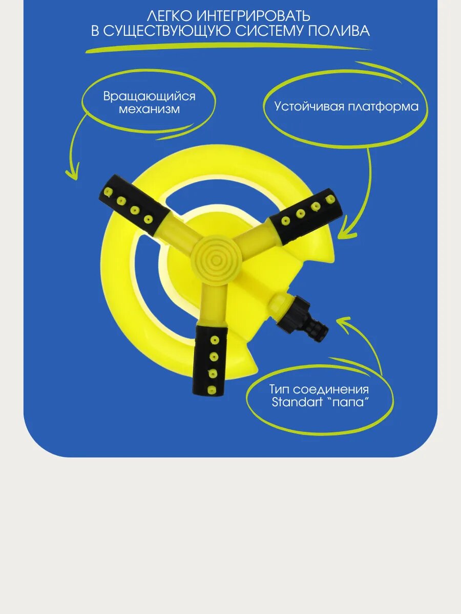 Разбрызгиватель Inbloom, роторный, вращающийся, пластик, желтый — фото 1