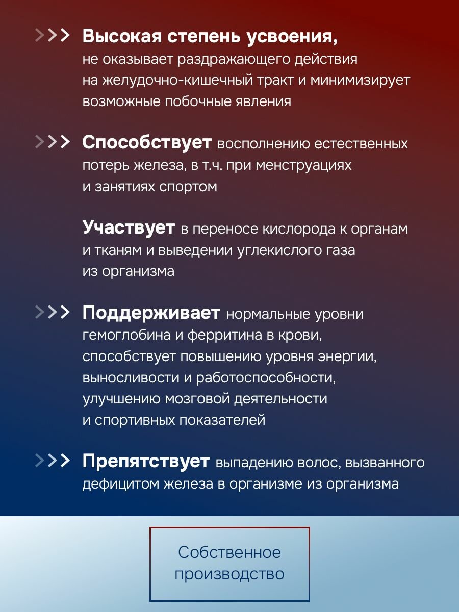 Железо Хелат GLS, витамины / бад для профилактики анемии и синтеза гемоглобина, 60 капсул — фото 1