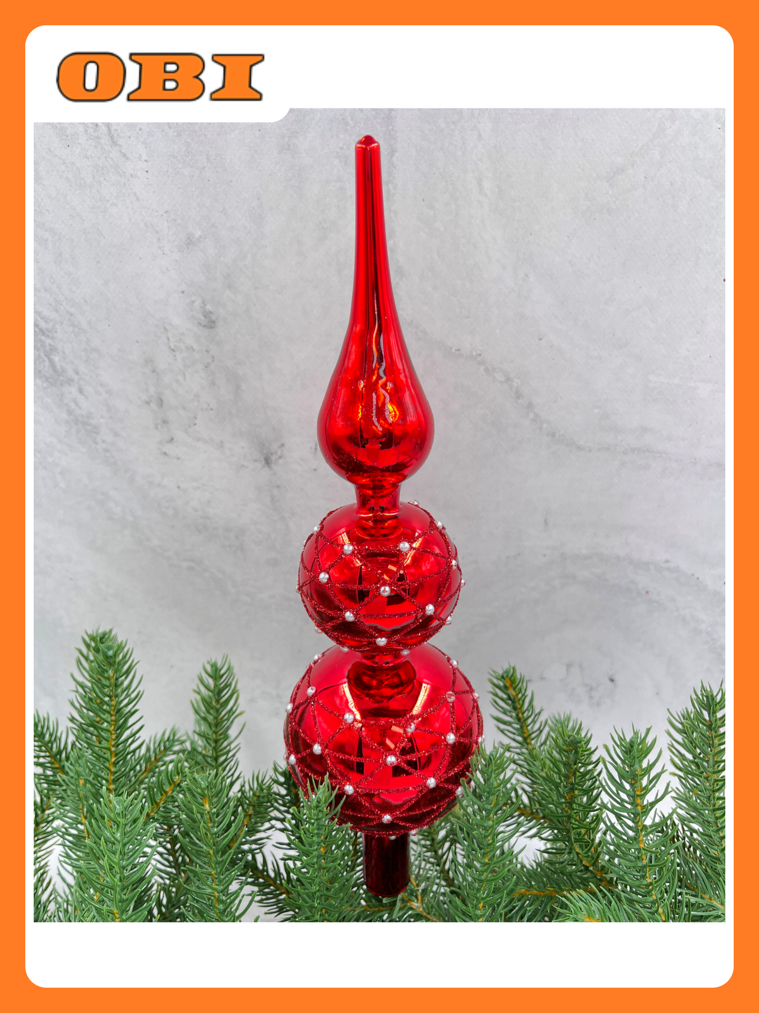 Верхушка на елку 31 СМ красная стекло Красный
