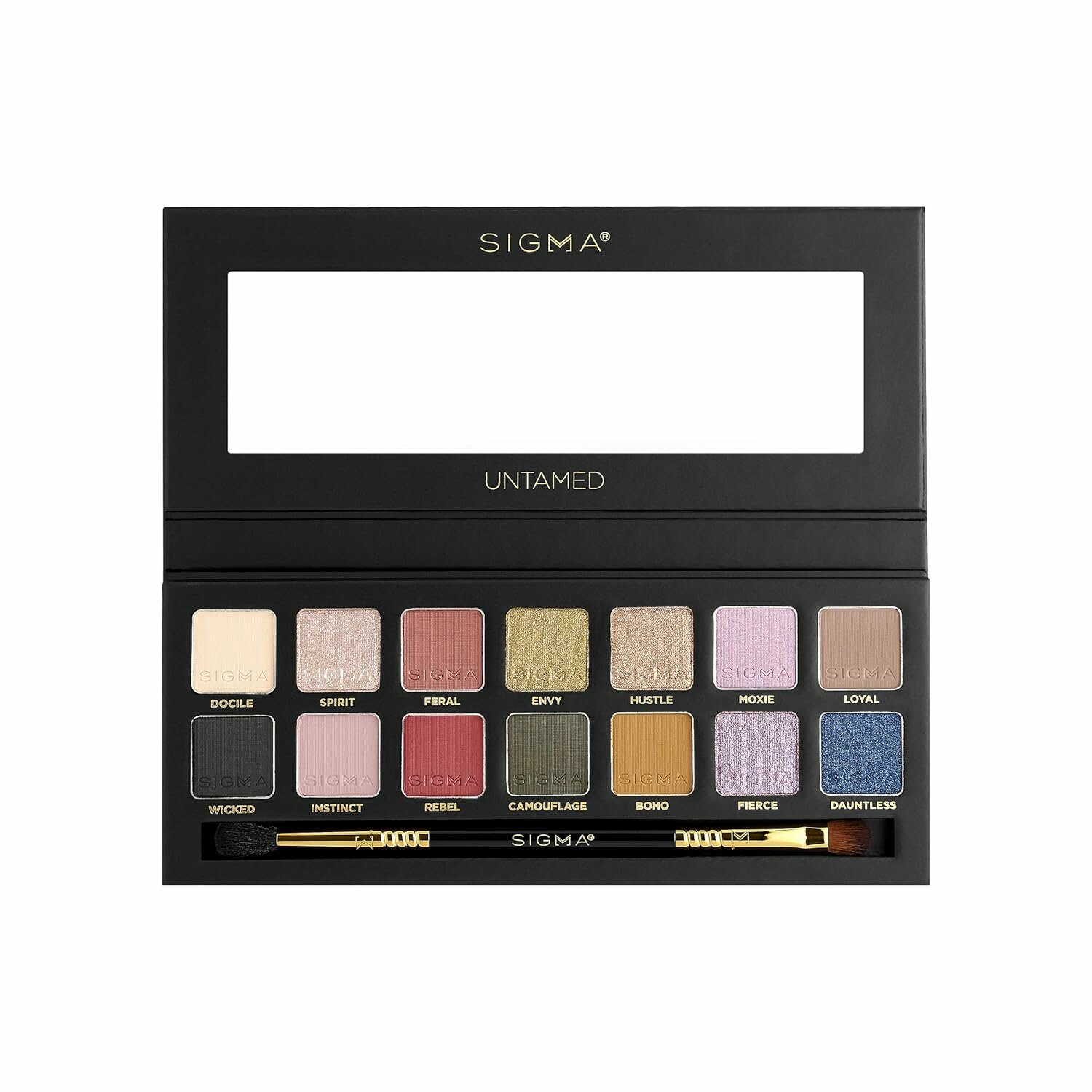 Sigma Untamed Palette палетка теней, матовые и шиммерные оттенки, кисть