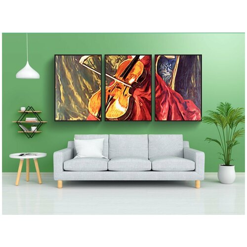 фото Набор модулных постеров для интерьера "скрипка, музыка, женщина играет на скрипке" 60x90 см. в тубусе, без рамки lotsprints