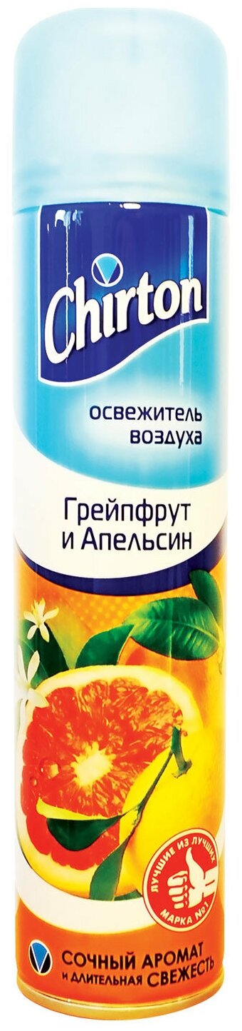 Освежитель воздуха аэрозольный 300 мл, CHIRTON (Чиртон), "Грейпфрут и апельсин", YGIR-085 В комплекте: 3шт.