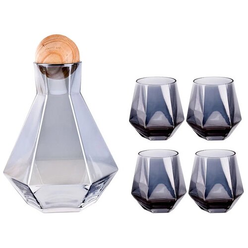 Набор 5 в 1, декантер 1,3 л., 4 стакана, цвет черный, 24,5х17,5х40,5 см, Marma MM-GRAF-12