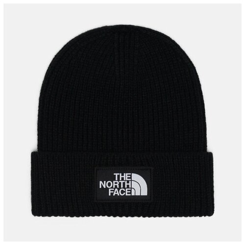 Шапка бини The North Face Logo Box Cuffed Beanie, демисезон/зима, размер ONE SIZE, черный