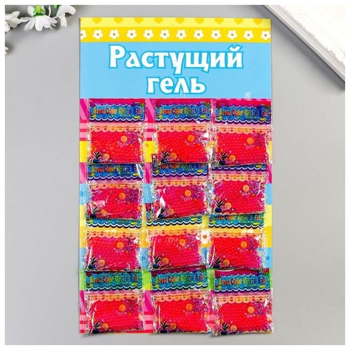 Растущий гель однотонный "Ярко-розовый" набор 12 пакетов на блистере 5 гр 28х17 см