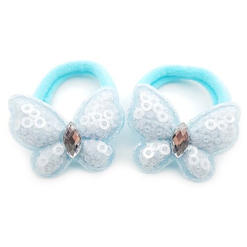 фото Комплект детских резинок для волос "для принцессы" 2 шт., бабочка с прозрачными пайетками голубая baziator
