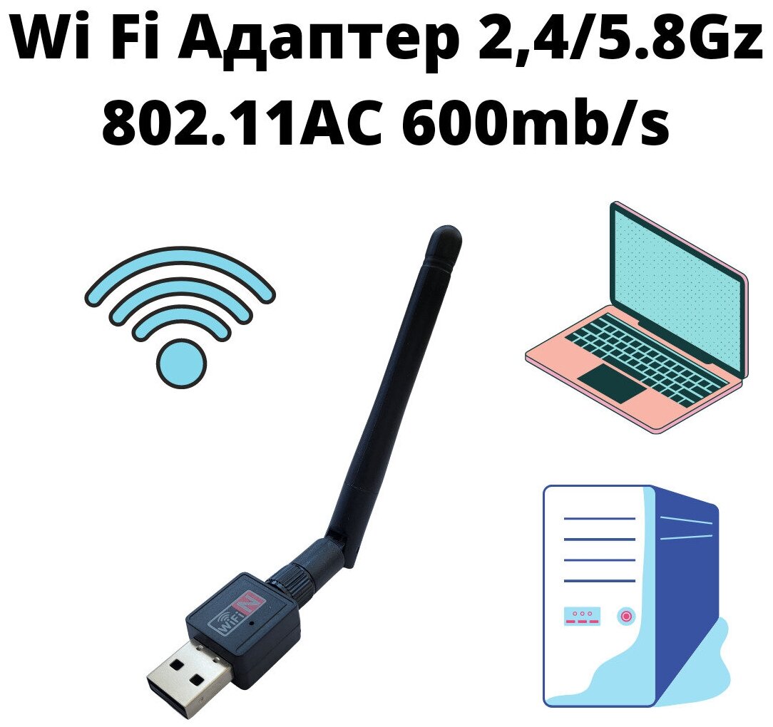 Wi Fi адаптер 802.11AC 2,4/5Gz 600mb/s