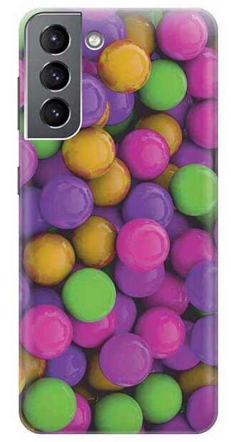 Ультратонкий силиконовый чехол-накладка для Samsung Galaxy S21 с принтом "Разноцветные драже"