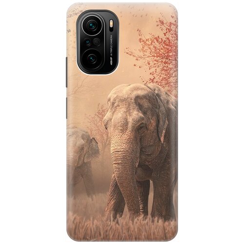 фото Силиконовый чехол на xiaomi poco f3 / сяоми поко ф3 с принтом "закатный песочный слон" gosso