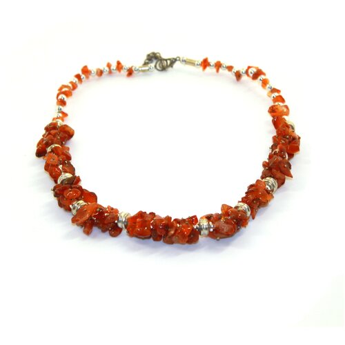 Бусы, сердолик, оранжевый бусы из мелких кусочков натурального камня сердолика