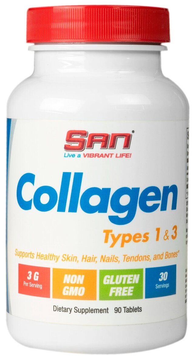 Коллаген для суставов SAN Collagen 1 и 3 типа 90 таблеток, добавка для кожи, волос и связок