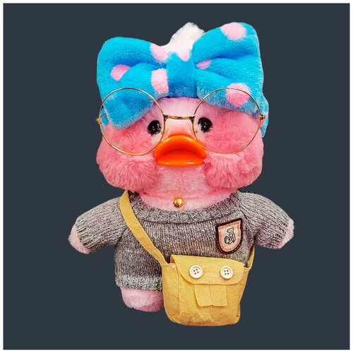 Мягкая игрушка уточка из Тик Тока / Утка Лалафанфан розовая / Утка Lalafanfan 30 см / Уточка в очках с сумочкой