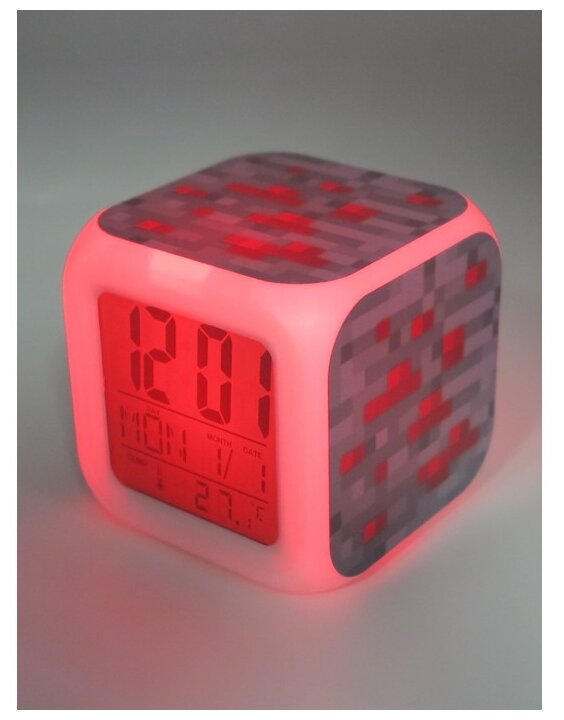 Детский настольный электронный будильник с подсветкой/ детские электронные настольные часы ночник Блок красной руды Майнкрафт - фотография № 3