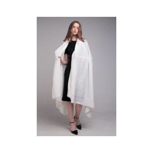 Платок ОренбургШаль, вязаный, 200х150 см, белый