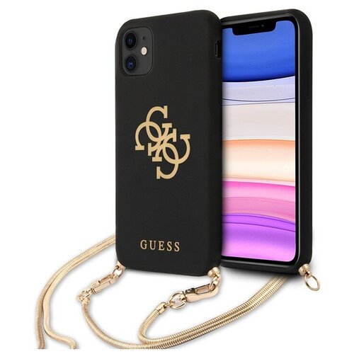 фото Guess чехол guess liquid silicone 4g big logo hard +gold chain для iphone 11, черный