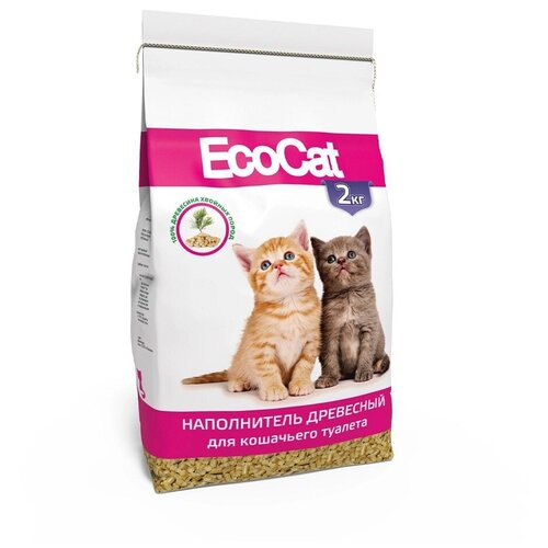 Наполнитель древесный для домашних животных EcoCat 2 кг (влагоемкость 8 л), для кошачьих туалетов
