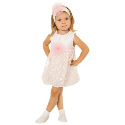 Платье для девочки Осьминожка нарядное и повязка на голову для девочки, цвет розовый, размер 86