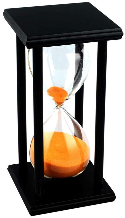 Часы песочные 5 минут, основание Квадрат, черный корпус оранжевый песок (14х8 см)