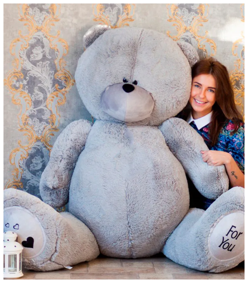 Большой медведь мягкая игрушка Тедди 190 см серого цвета, Большой плюшевый мишка Тедди 190 см серый