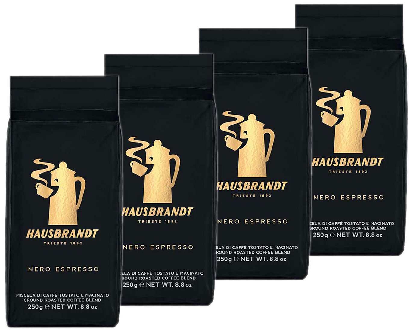 Кофе молотый Hausbrandt Nero Espresso (Неро Эспрессо), в/у, 4x250г - фотография № 1