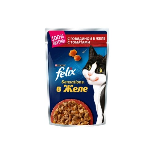 Felix Паучи Sensations кусочки в желе для кошек с говядиной и томатами (12232833123189651244963712493529) | Sensations 0,085 кг 24142 (2 шт)