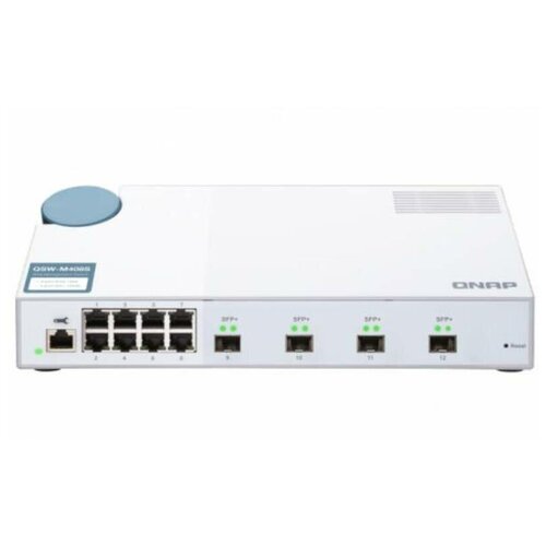 Коммутатор QNAP QSW-M408S 10 Gbps managed switch with 4 SFP + ports, 8 1 Gbps RJ-45 ports, bandwidth up to 96 Gbps, JumboFrame support.