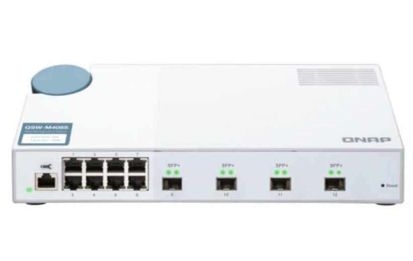 QNAP Коммутатор QNAP QSW-M408S 10 Gbps managed switch with 4 SFP + ports, 8 1 Gbps RJ-45 ports, bandwidth up to 96 Gbps, JumboFrame support.