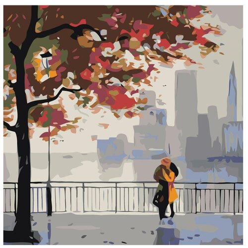 Картина по номерам, Живопись по номерам, 72 x 72, AB05, осень, Париж, влюбленные, дерево, дождь, туман, многоэтажные здания картина по номерам живопись по номерам 72 x 90 bh06 постер прованс живопись влюбленные дождь лондон мост осень зонт