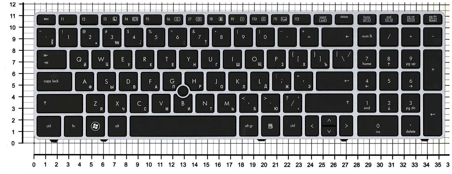 Клавиатура для ноутбука HP V118878CS2 черная рамка серебристая с трекпойнтом