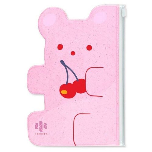 Купить Папка-конверт на молнии пласт. Розовый мишка, 21x14.5см, глиттерный ПВХ/52573, Феникс+, розовый, пластик