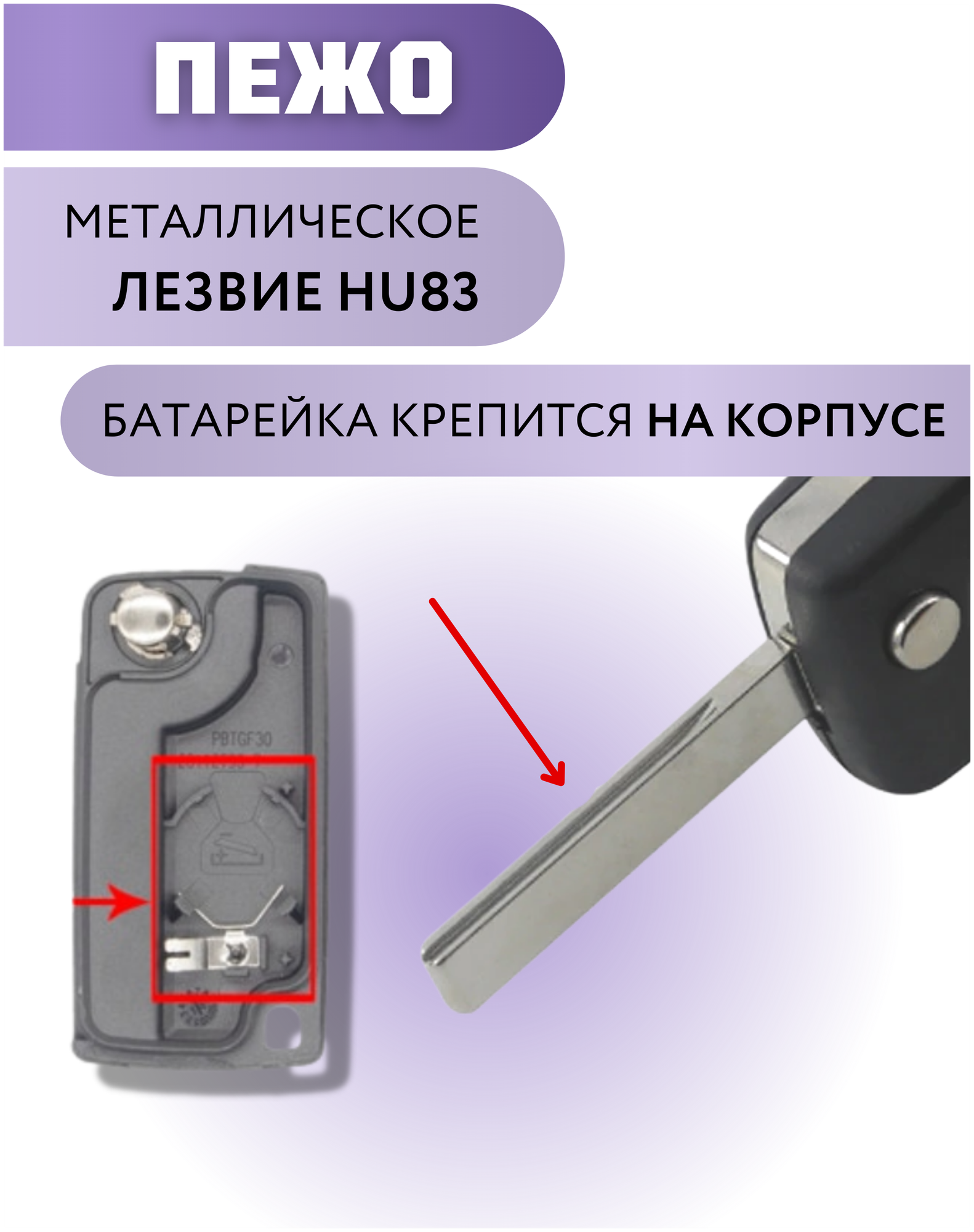 Корпус ключа зажигания для Пежо корпус ключа для Peugeot 2 кнопки батарейка на корпусе лезвие HU83