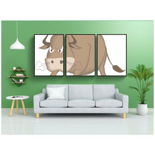 фото Набор модулных постеров для интерьера "бык, животное, млекопитающее" 60x90 см. в тубусе, без рамки lotsprints