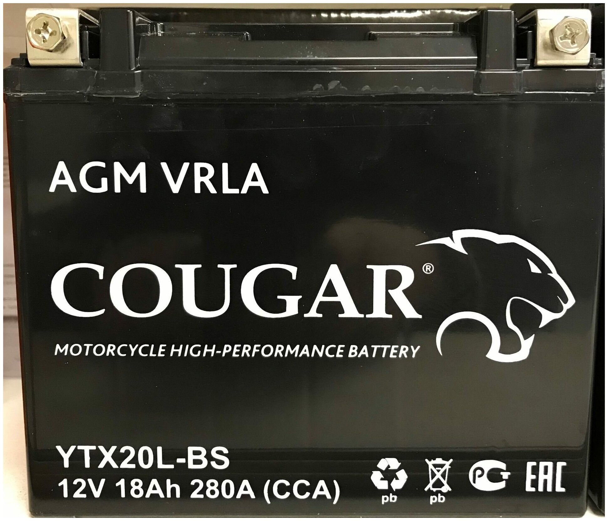 Аккумулятор мотоциклетный Cougar AGM YTX20L- BS 12V 18Ah (залит и готов к применению)